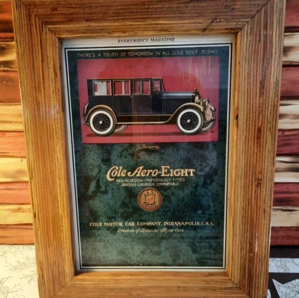Cole Aero-Eight Old Car Ad In vtg wood frame Antique Auto